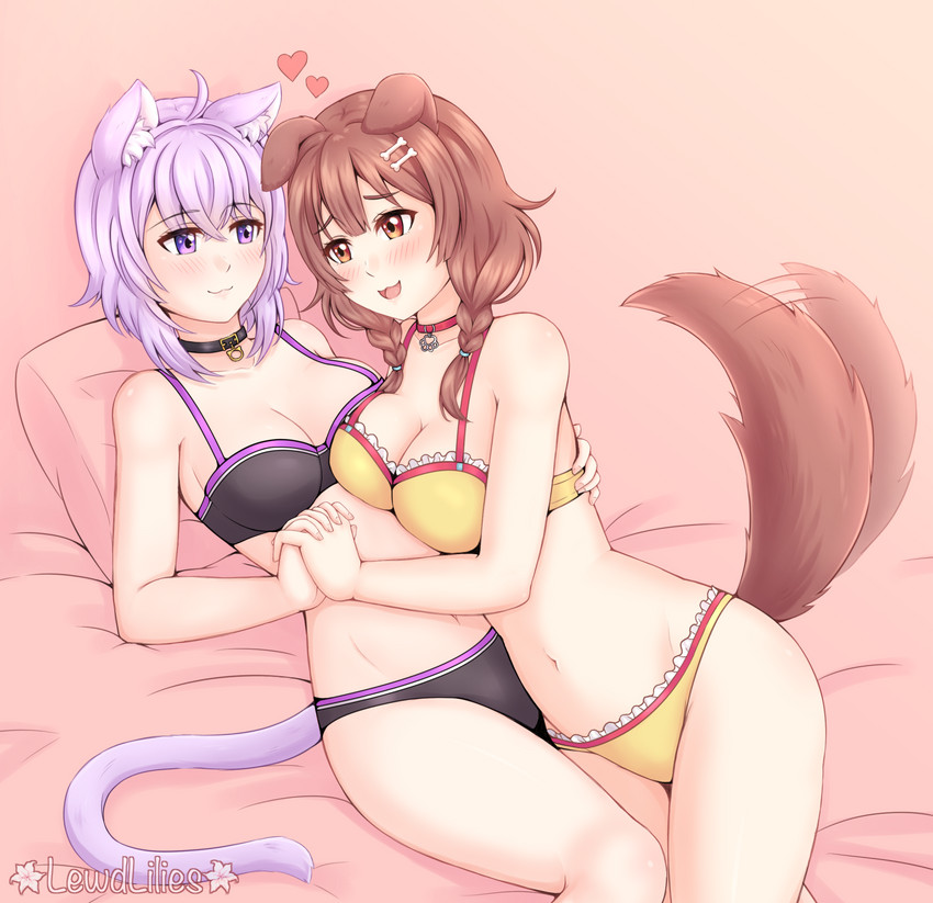 inugami korone and okayu nekomata (hololive and etc) created by lewdlilies