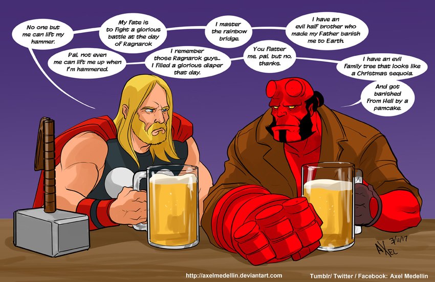 hellboy and thor (hellboy (series) and etc) created by axelmedellin