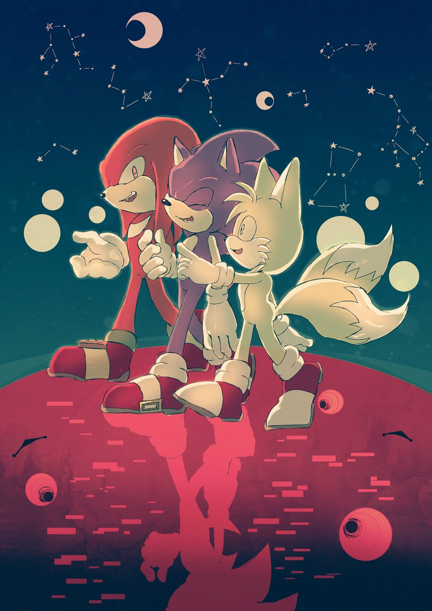 knuckles the echidna, miles prower, and sonic the hedgehog (sonic the hedgehog (series) and etc) created by mhhm48759902