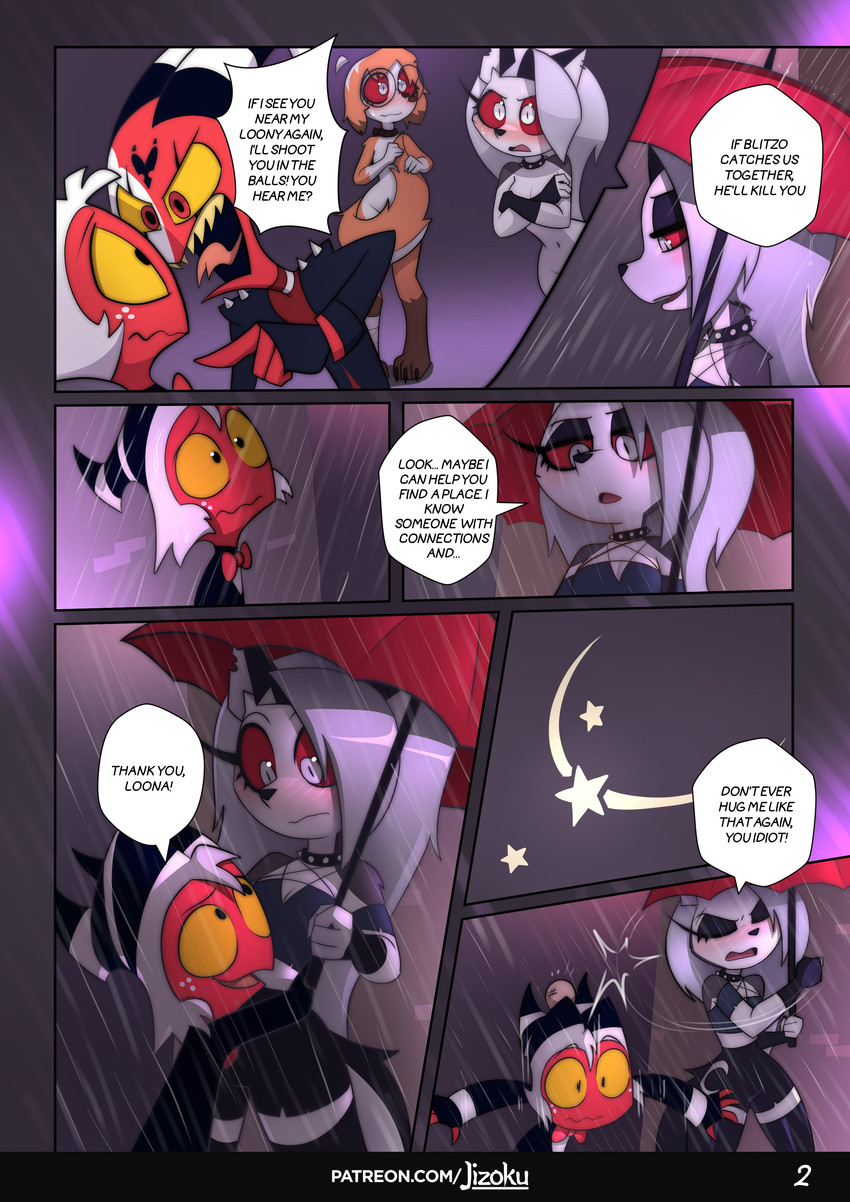 blitzo, loona, moxxie, and sol (helluva boss and etc) created by jizoku