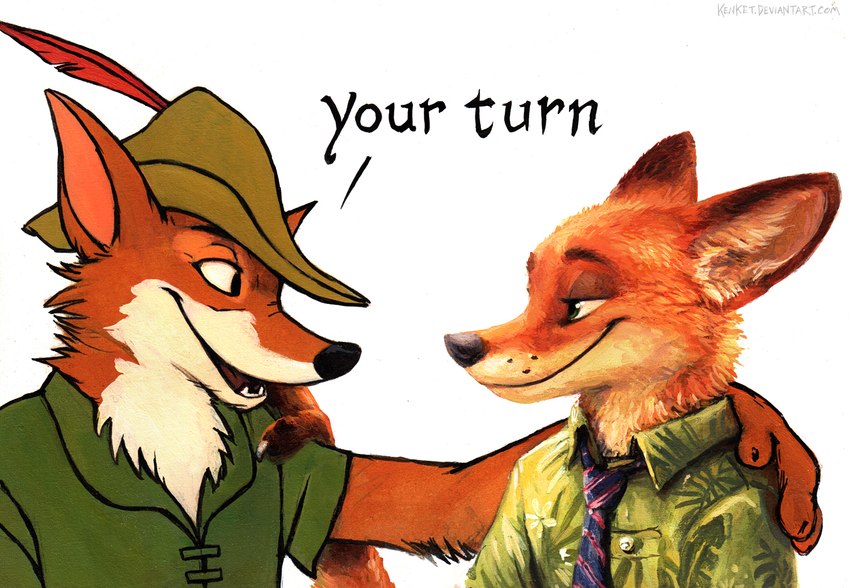 nick wilde and robin hood (robin hood (disney) and etc) created by kenket