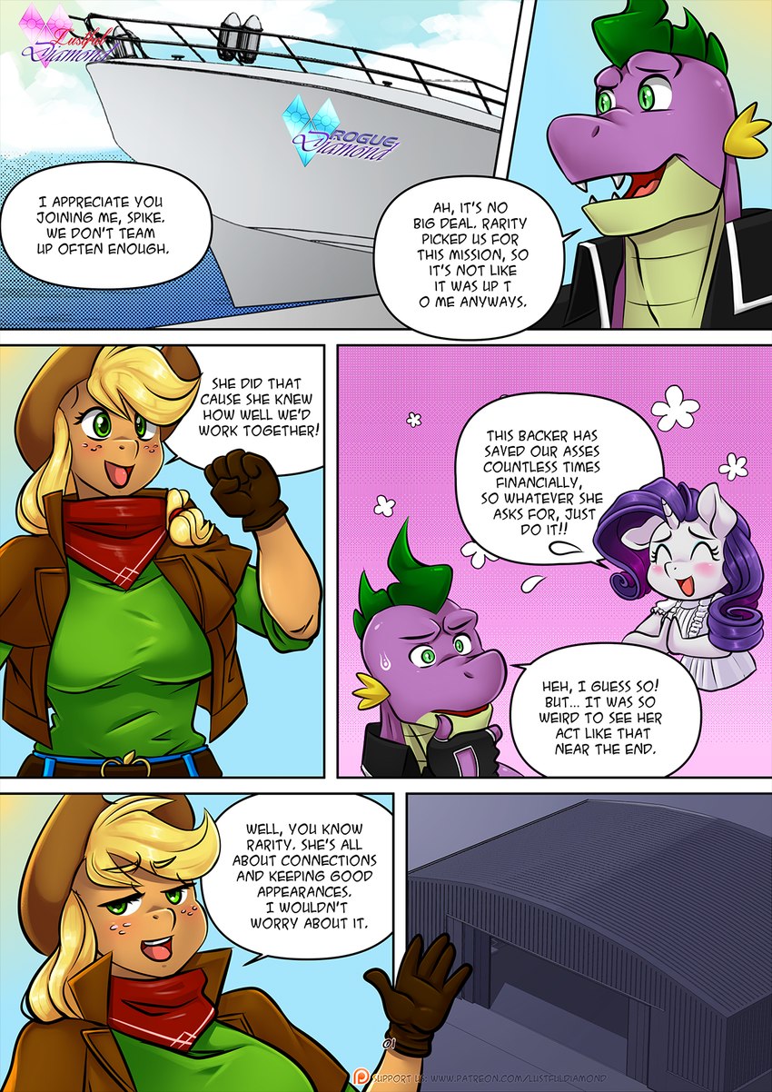 applejack, rarity, and spike (friendship is magic and etc) created by cabrony and pia-sama