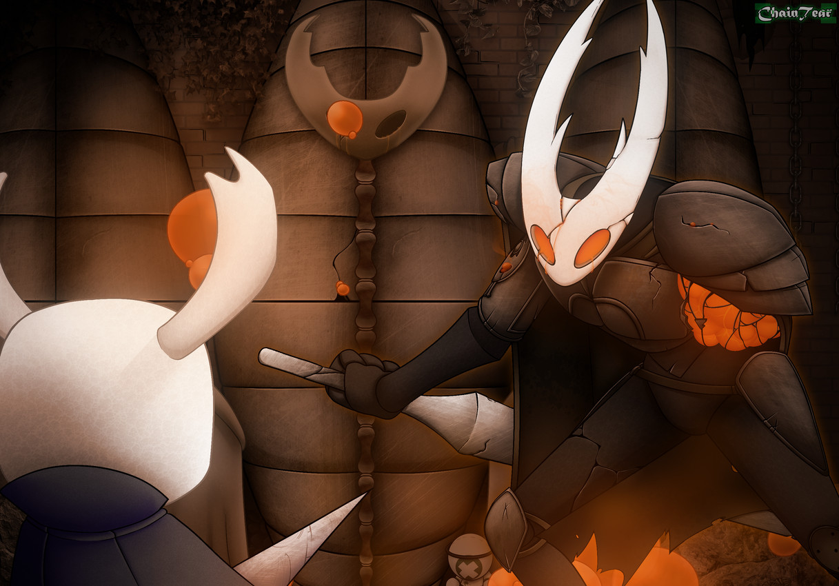 hollow knight and the knight (hollow knight (franchise) and etc) created by chaintear