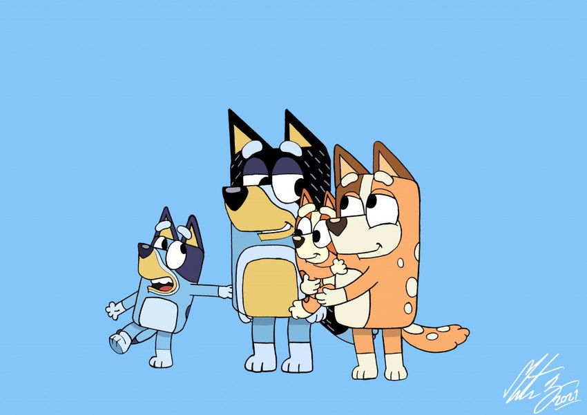 bandit heeler, bingo heeler, bluey heeler, and chilli heeler (bluey (series)) created by morteneng22