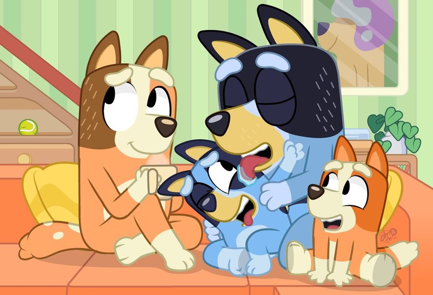 bandit heeler, bingo heeler, bluey heeler, and chilli heeler (bluey (series)) created by dm29