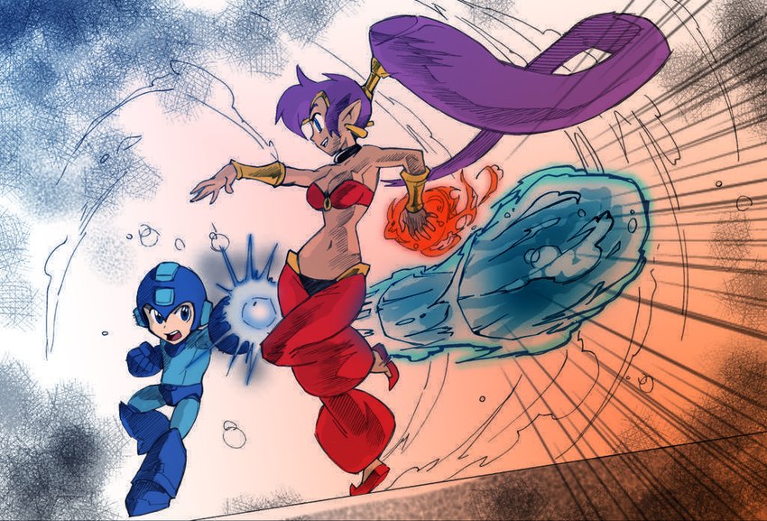 mega man and shantae (mega man (series) and etc) created by anonymous artist