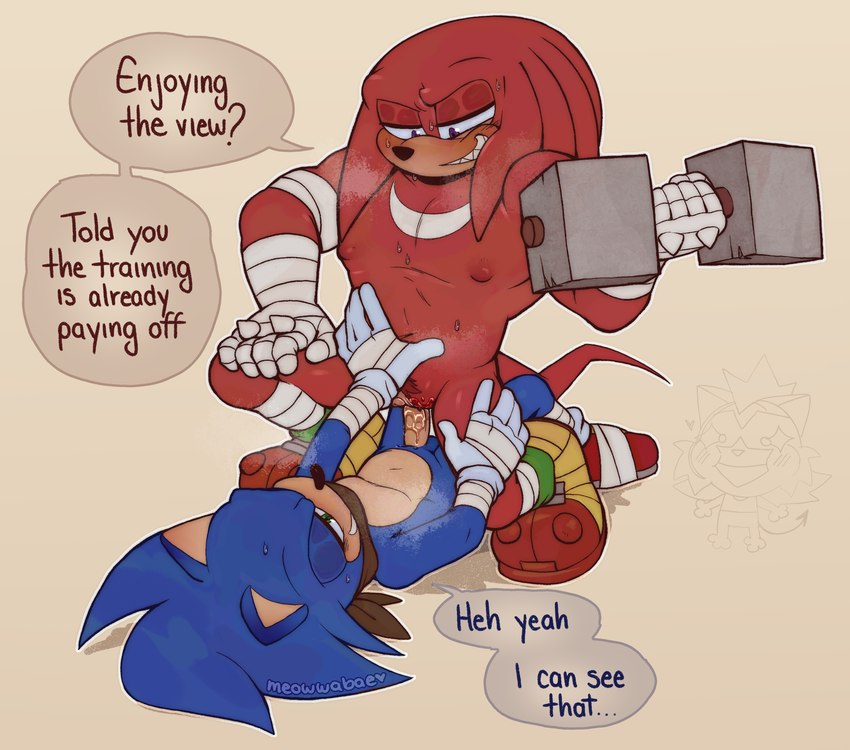 knuckles the echidna and sonic the hedgehog (sonic the hedgehog (series) and etc) created by meowwabae