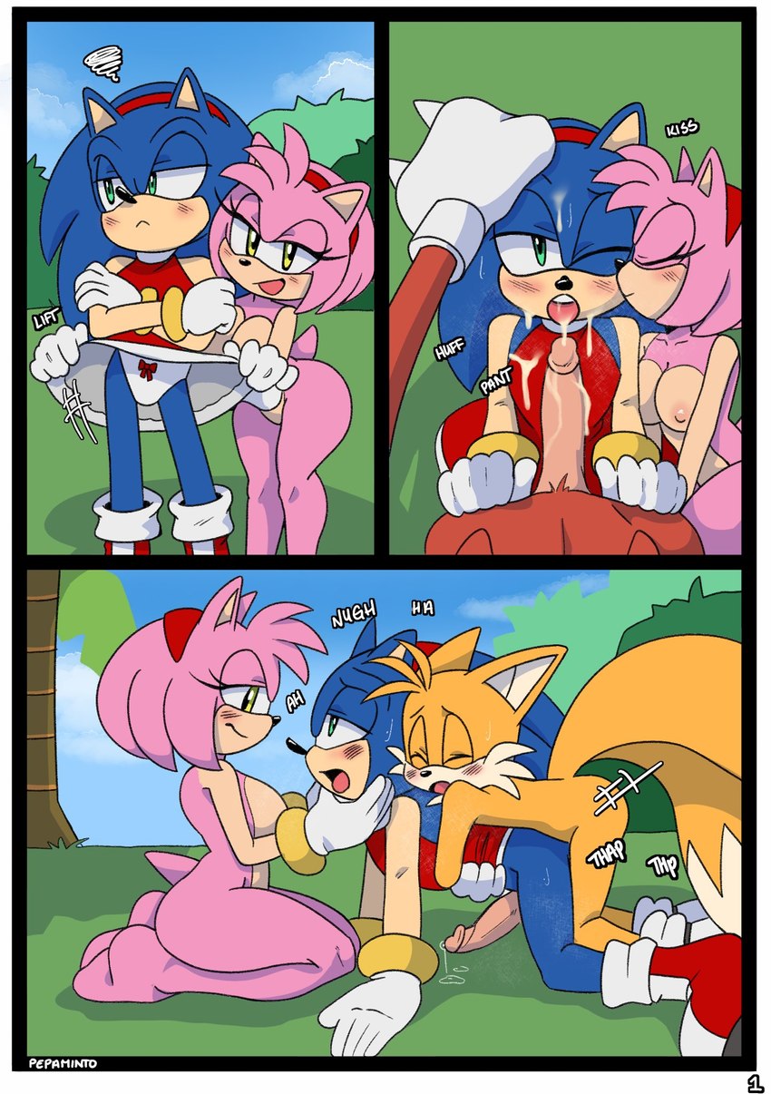 amy rose, knuckles the echidna, miles prower, and sonic the hedgehog (sonic the hedgehog (series) and etc) created by pepamintop