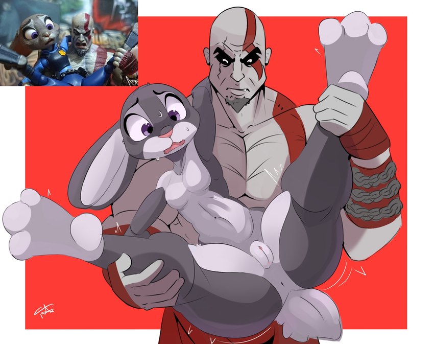 judy hopps and kratos (sony interactive entertainment and etc) created by fr4annx