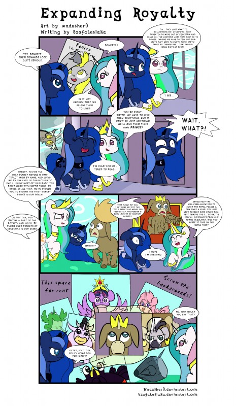 cranky doodle donkey, princess celestia, twilight sparkle, princess luna, derpy hooves, and etc (friendship is magic and etc) created by wadusher0