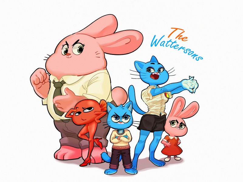 anais watterson, darwin watterson, gumball watterson, nicole watterson, and richard watterson (the amazing world of gumball and etc) created by junyois