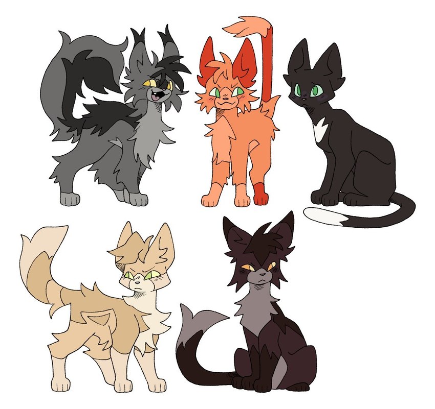 dustpelt, firestar, graystripe, ravenpaw, and sandstorm (warriors (book series)) created by pachi rizuu