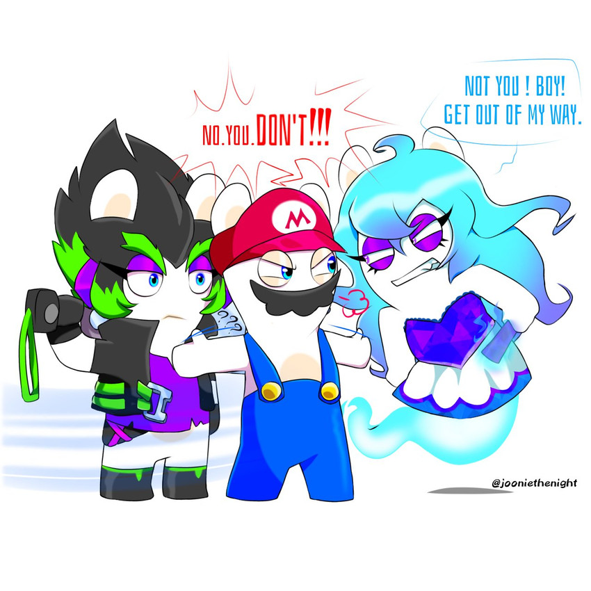 edge, midnite, and rabbid mario (mario plus rabbids kingdom battle and etc) created by jooniethenight