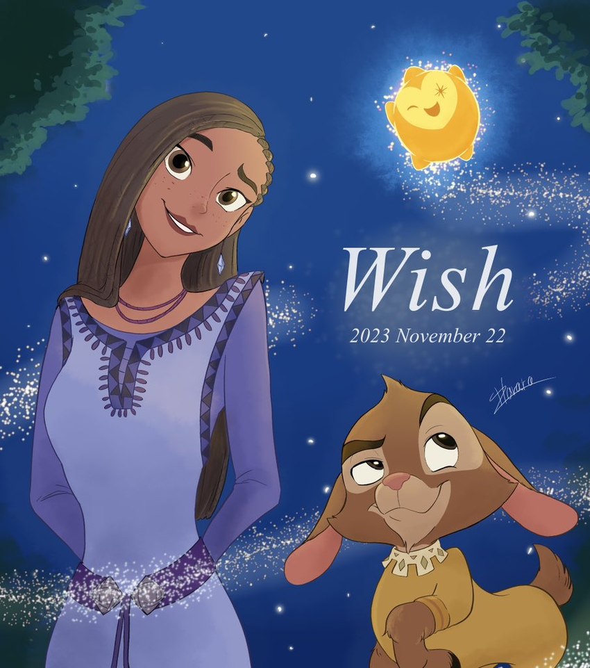 asha, star, and valentino (wish (film)) created by harara