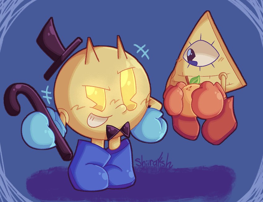 bill cipher and pac-man (pac-man (series) and etc) created by shiirafish