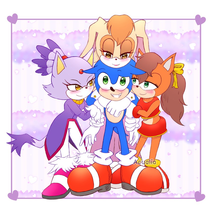 blaze the cat, sonic the hedgehog, tiara boobowski, and vanilla the rabbit (sonic the hedgehog (series) and etc) created by acualia